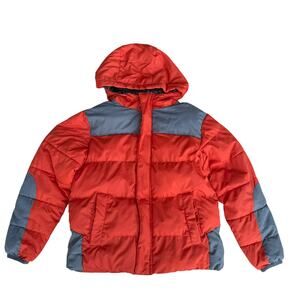 Wonder Nation Boys Colorblock Orange Gray Hooded Puffer Winter Jacket XS (4-5)